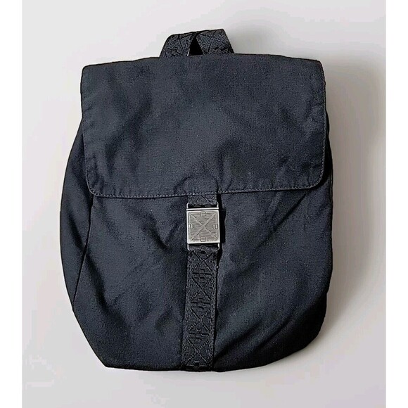 Bottega Veneta Unisex Adult Canvas Fold Top Flap Backpack Black Snap Close Strap